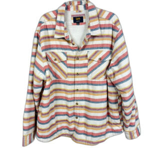 Lee Sherpa-Lined Striped Flannel Shacket Oversized Western Workwear Men's XL